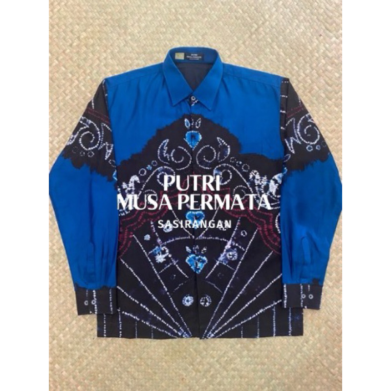 Ready Kemeja Sasirangan Warna Biru Safir Bahan Katin satin