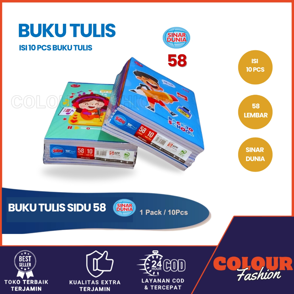 

Buku Tulis SIDU Sinar Dunia 58 Lembar 1 Pak isi 10 / Buku SIDU 58 / Buku Sekolah / Buku Tulis Sidu / Buku Tulis Sekolah / Buku Latihan / Buku Kampus / Buku Catatan / Buku Nota / Cod / Atk Blessing
