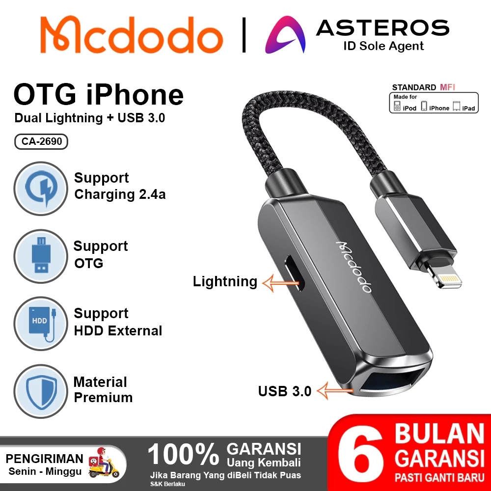 NEW ORIGINAL MCDODO OTG IPHONE IOS CA 2690 LIGHTNING - USB 3.0 CONVENTER SOUNDCARD CAS & DATA