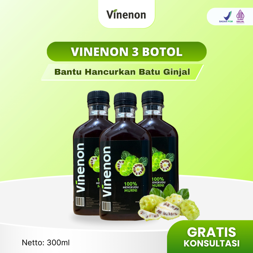 

PAKET 3 BOTOL VINENON Cuka Mengkudu Murni - Luruhkan Batu Ginjal & Rematik - HALAL BPOM