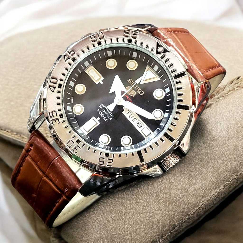 JAM TANGAN PRIA DEWASA SEIKO TANGGAL AKTIF TALI KULIT ELEGANT