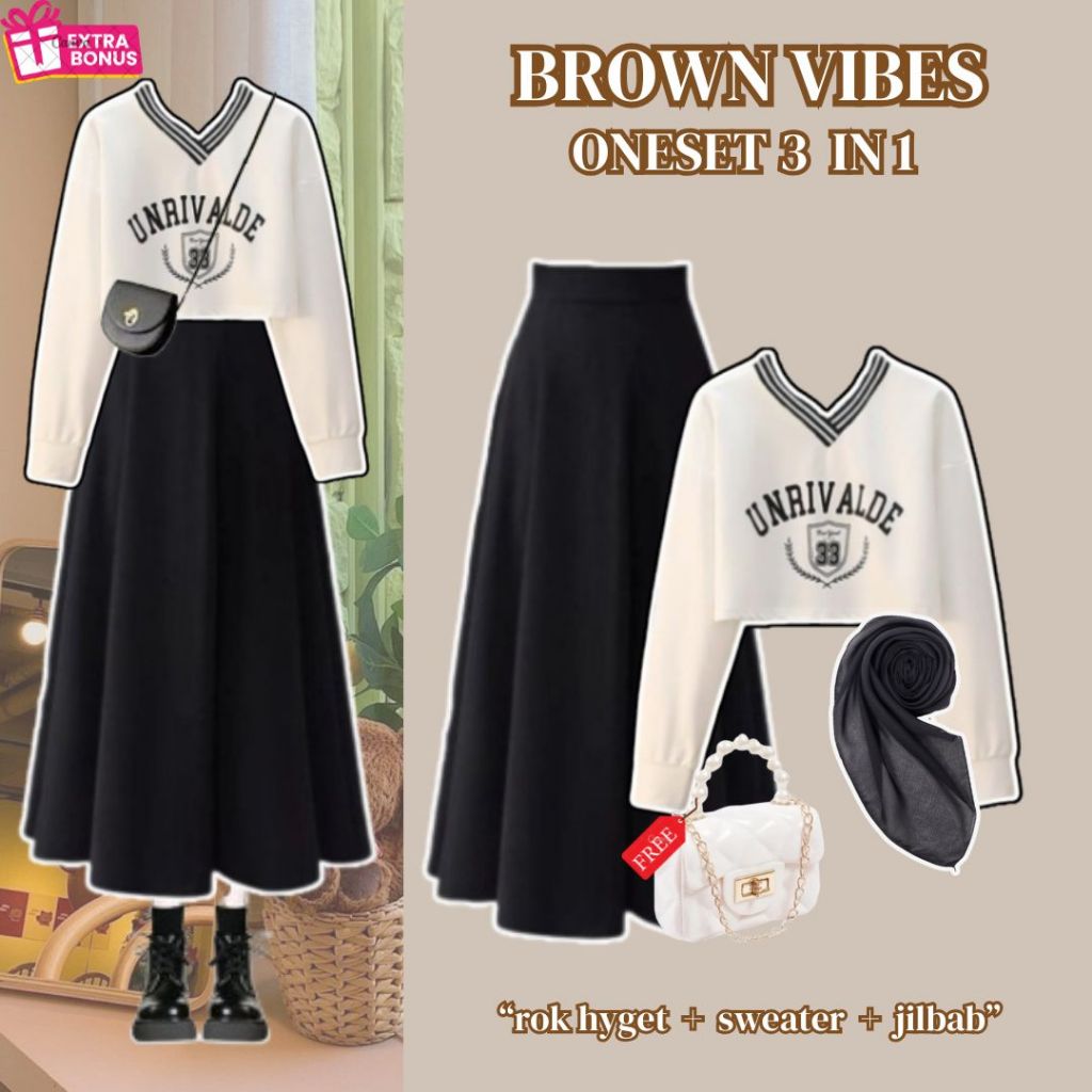 Setelan Set Wanita Nongkrong (Kemeja + Rok Hyget + Hijab) One Set OOTD Hijab Remaja Kekinian-Nn122