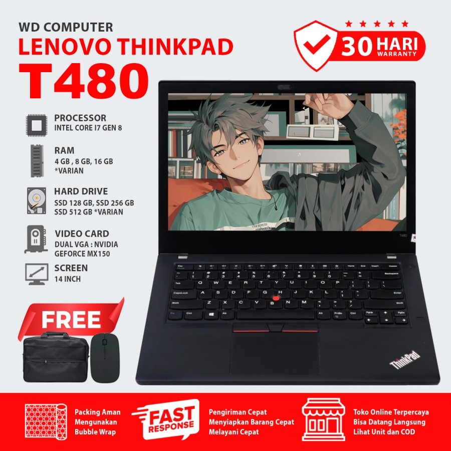 Lenovo Gaming T480 NVIDIA GEFORCE MX150 I Core I7 Gen 8 I Ram 32 Gb Ssd NVME 1TB I Mouse Dan Tas