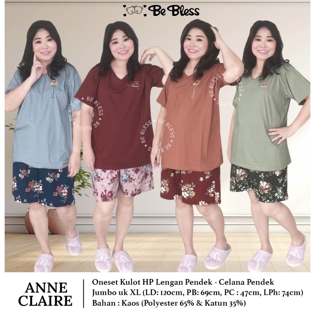Setelan Kulot HP Lengan Pendek - Celana Pendek Jumbo / Big size XL Dewasa Anne Claire BabyDoll Tidur