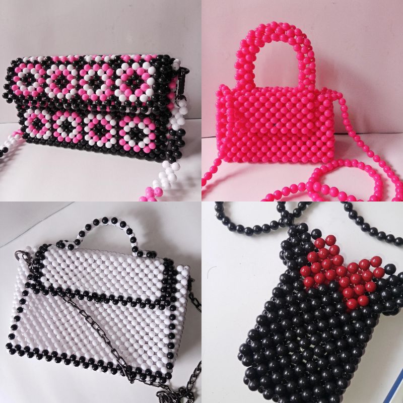 Aeesha - Tas Selempang Manik Beaded Bag Ready Wanita Putih Pink Hitam Medan Termurah