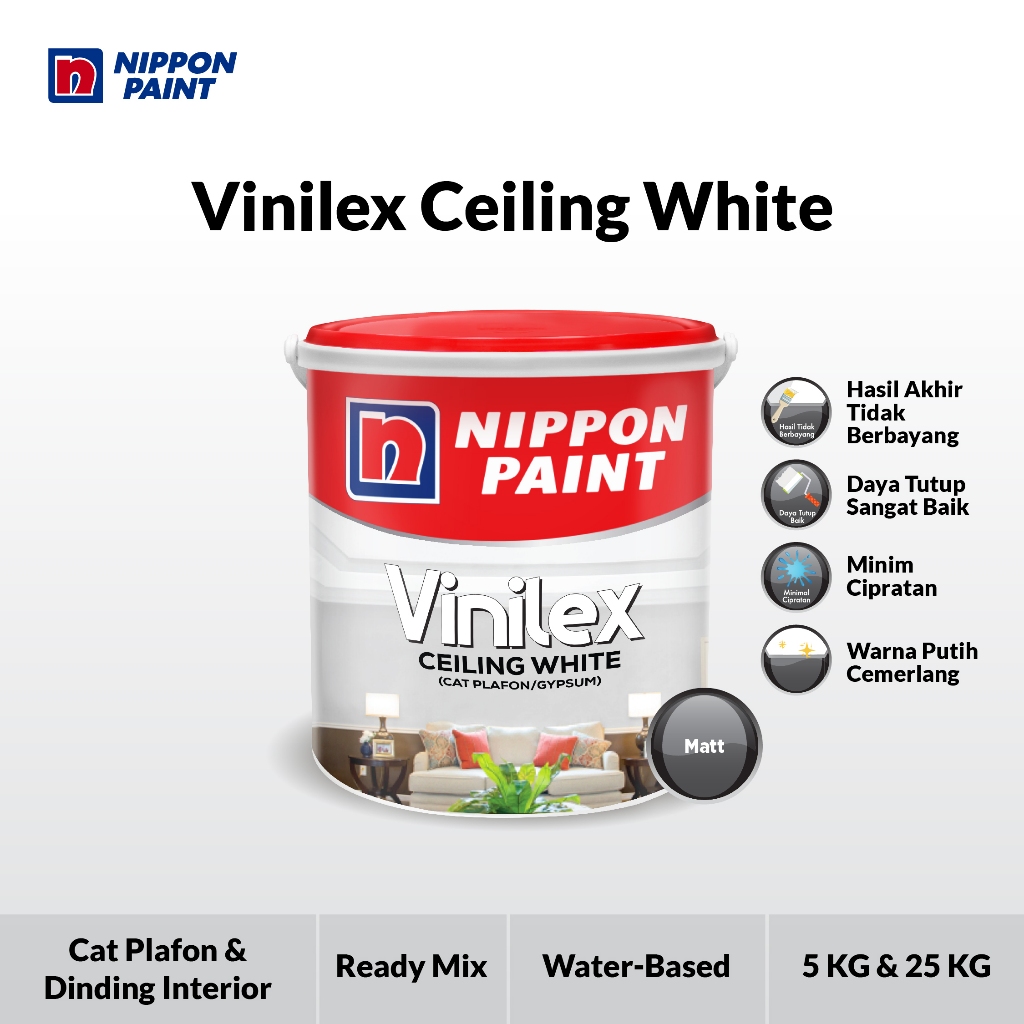 Nippon Paint - Nippon Paint - Vinilex Ceiling White -5kg- Cat Plafon & Gypsum
