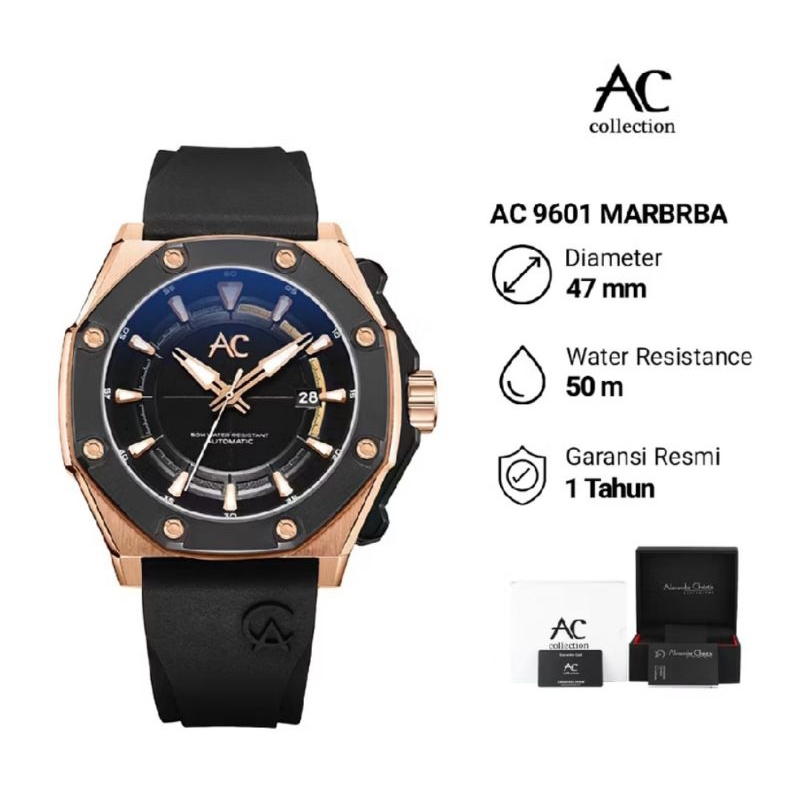 Jam Tangan Pria Alexander Christie AC 9601 MARBRBA Automatic Rubber Strap Original Garansi