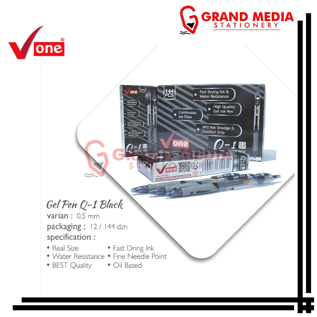 

[GRAND MEDIA] BALLPOINT / PENA / PULPEN GEL V-ONE Q-1 HITAM / 1 PCS