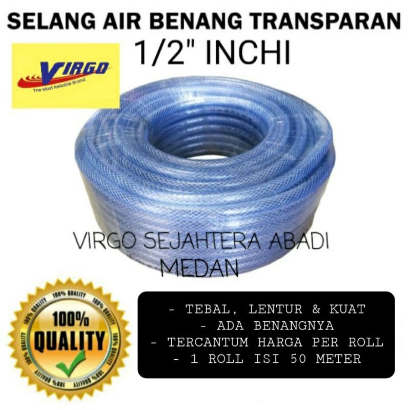 BULLOCKS 50M SELANG 1/2" AIR BENANG TRANSPARAN 1/2 INCH TEBAL KUAT ELASTIS RINGAN 50 METER