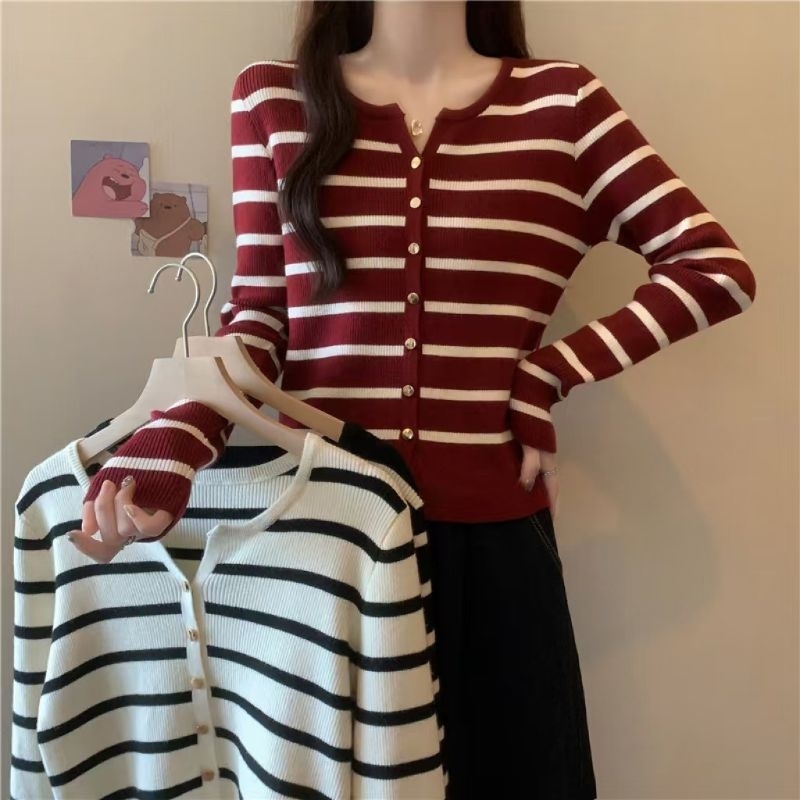 EVELURE - Cardigan wanita knit premium import Bangkok stripe