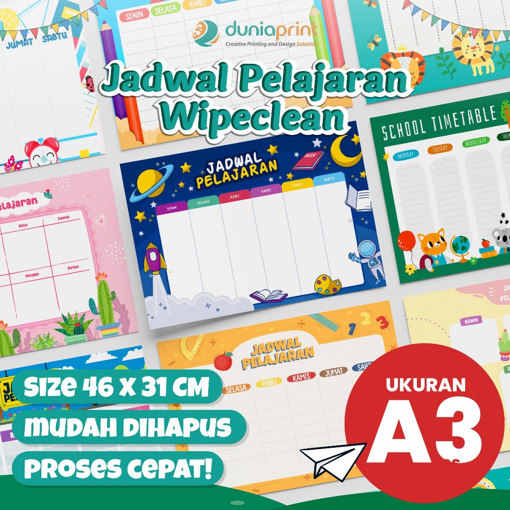 Poster Wipe Clean | Poster Jadwal Pelajaran | Jadwal Pelajaran Wipe Clean | Jadwal Pelajaran Sekolah