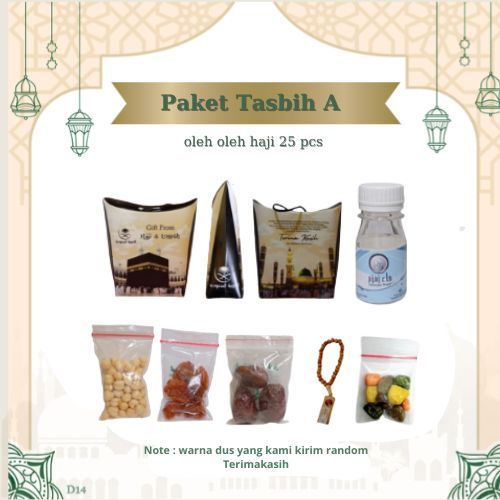 

PAKET TASBIH A 25 PCS DUS TALI OLEH OLEH HAJI DAN UMROH. BOTOL+AIR ZAM ZAM, KURMA, KISMIS, KACANG ARAB, TASBIH, COKELAT KERIKIL