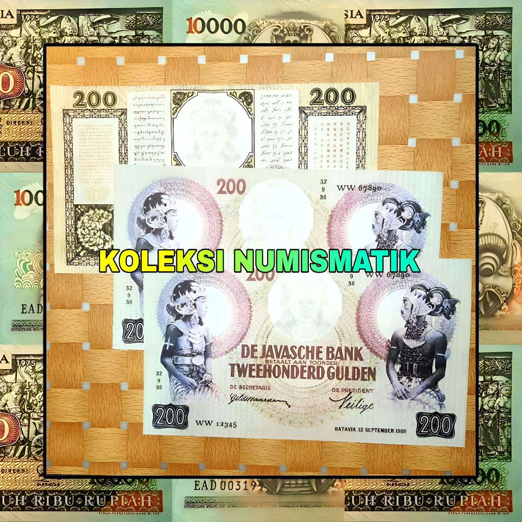 SOUVENIR REPRO UANG KERTAS KUNO HINDIA BELANDA 200 GULDEN WAYANG ORANG 1968