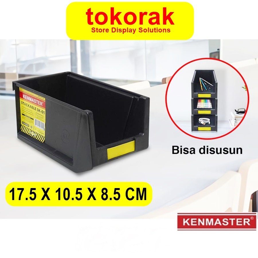 KENMASTER KOTAK PLASTIK STACKABLE HITAM SK01 RAK SUSUN TINGKAT STORAGE BOX JOLLY KOTAK SPARE PART AK