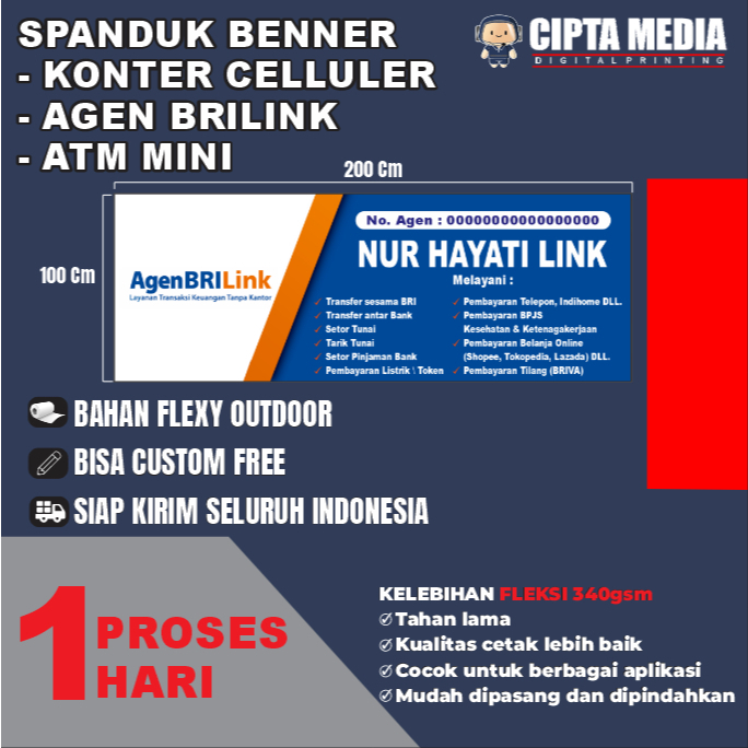 SPANDUK BENNER  - KONTER CELLULER - AGEN BRILINK - ATM MINI - FREE DESAIN