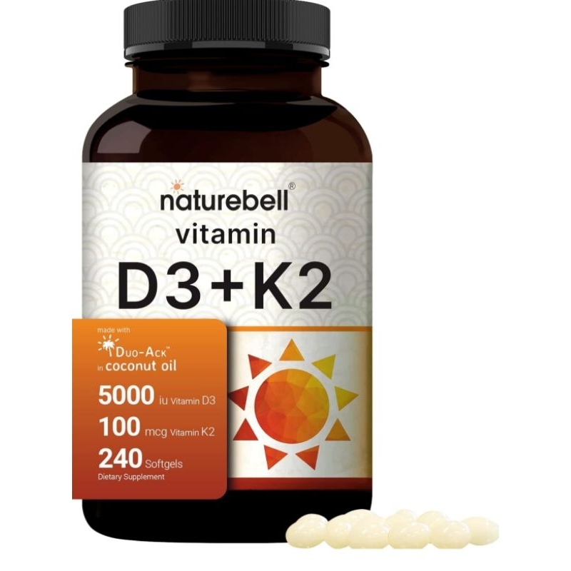 Terlaris NATUREBELL VITAMIN D3K2 5000iu Original USA D3 5000IU K2 100Mcg - 240 Softgel With Coconut 