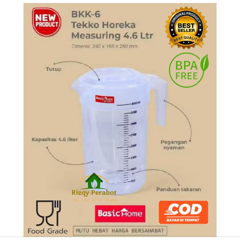 Gelas Ukur Jumbo Tekko Horeka 4,6 LITER BPA Free PP5 Basic Home LION STAR / Teko Takar Plastik Eskan