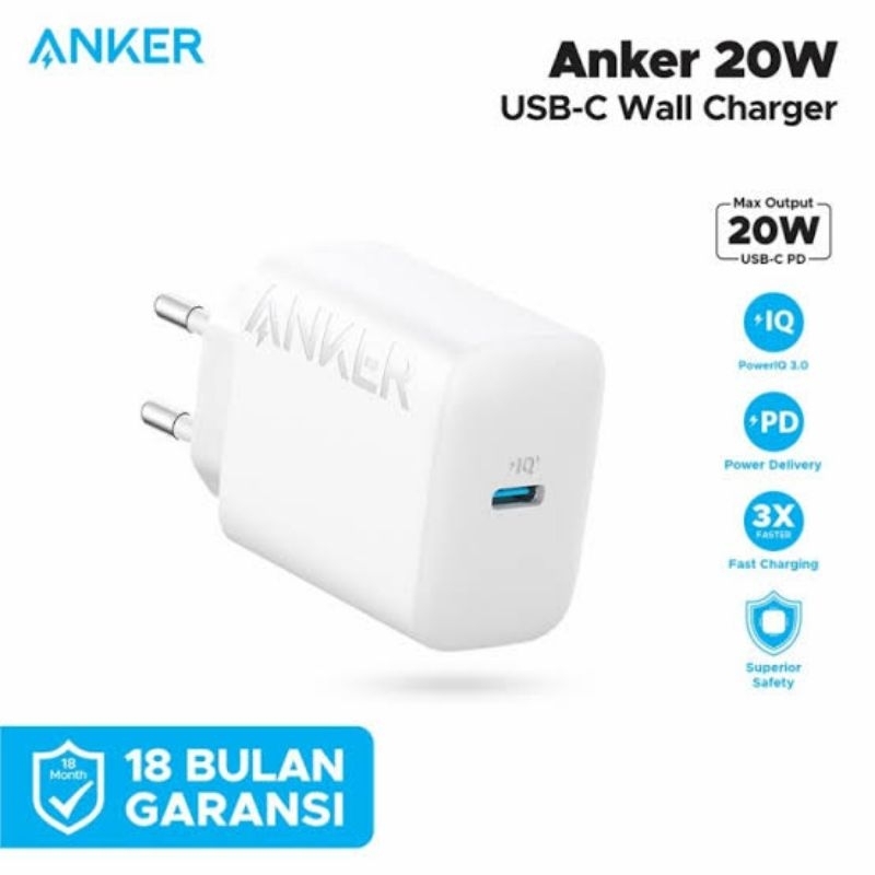 ANKER Wall Charger PowerPort 20W IPhone 11 12 13 14 Fast Charging type C A2347