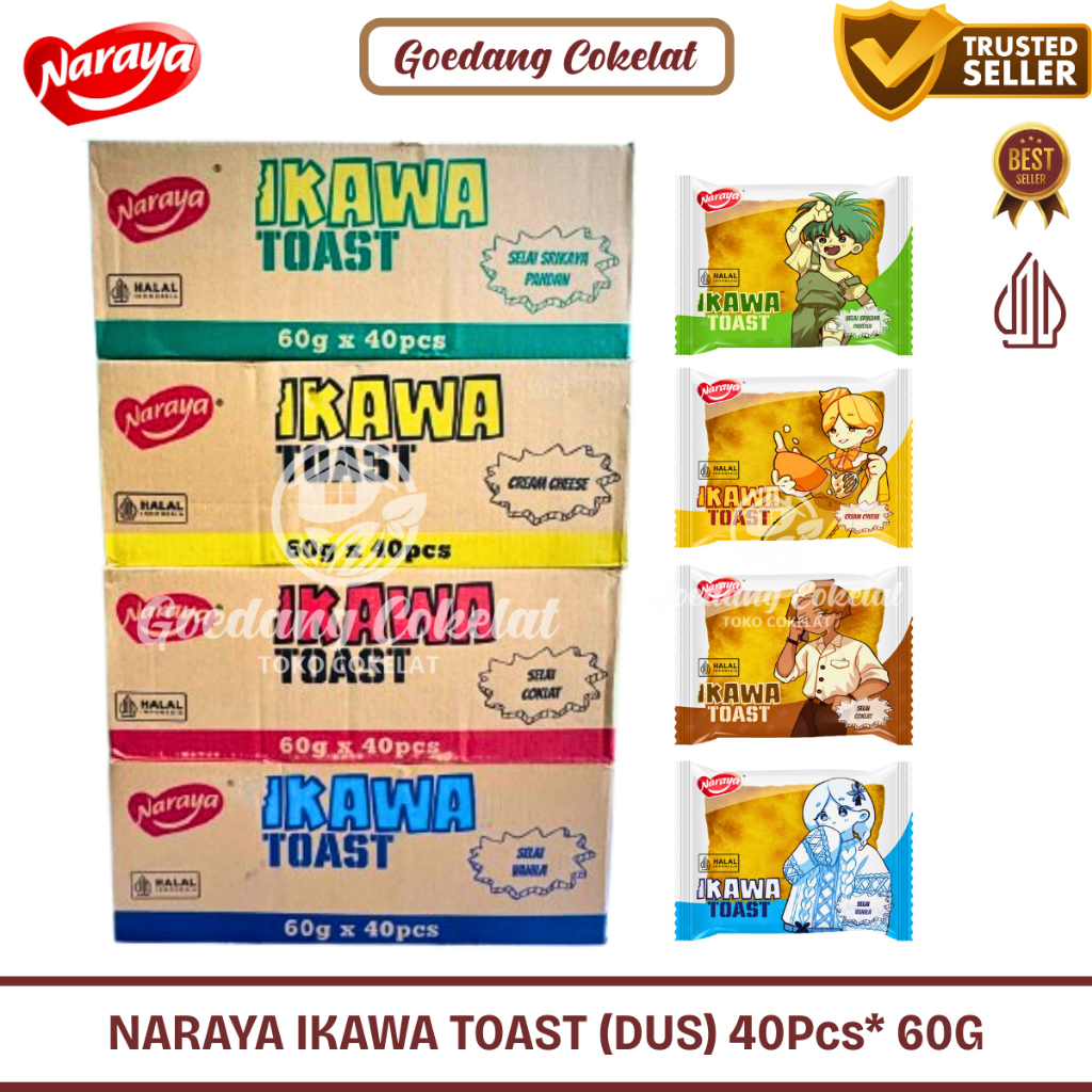 

IKAWA TOAST Roti Naraya Ikawa Panggang Sandwich Butter Roti Viral Aneka Rasa Coklat Cream Cheese Pandan Srikaya Vanila 1 DUS Isi 40 pcs x 60g