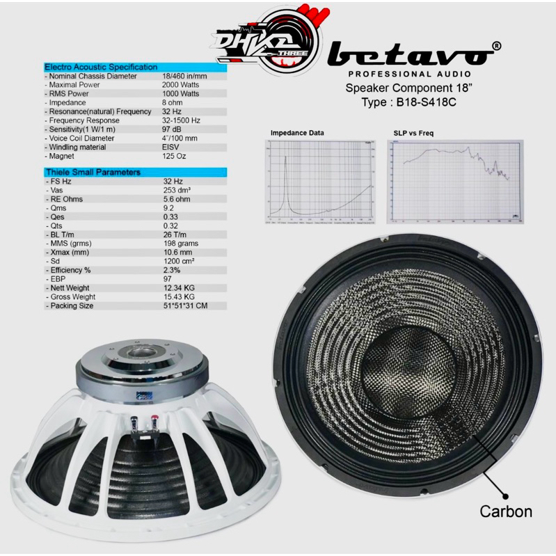 SPEAKER BETAVO 18 INCH B18- S418C CARBON SERIES / Speaker Betavo 18 inch B18-S418C Carbon Original