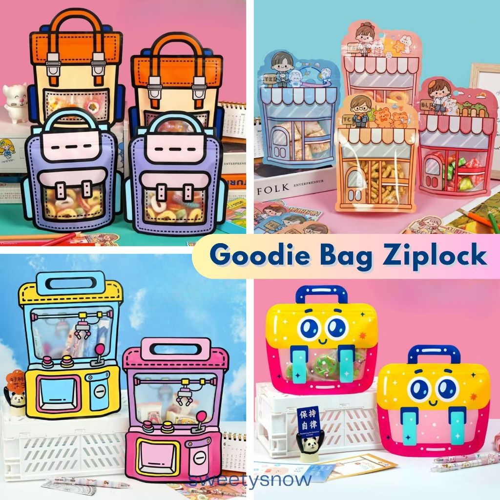 

[ 1 pc ] Plastik Snack Hadiah Ziplock Birthday Packaging Goodie Bag / Plastik Bingkisan Ziplock Standing Goodie Bag Kemasan Cookies Candy Cute / Plastik Hampers Ransel / Hampers ultah anak