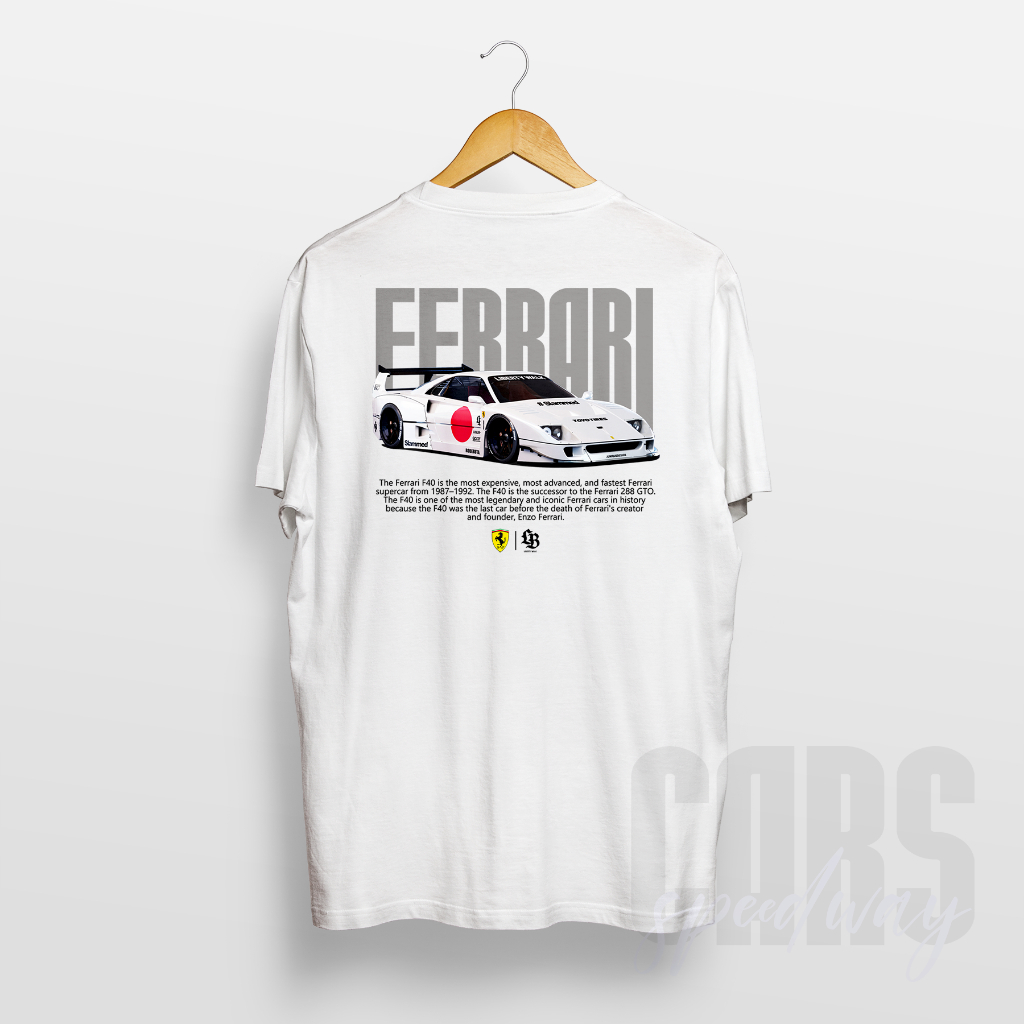 T-shirt Ferrari F40 Liberty Walk / Kaos Ferrari 458 GT LBWK / Baju Mobil JDM