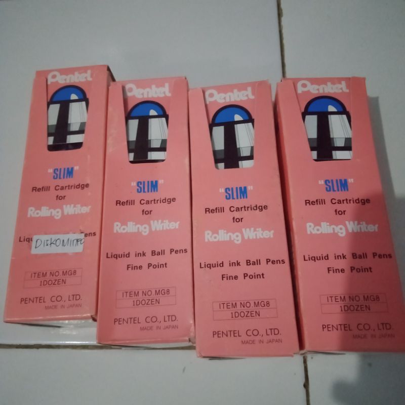 

(12pcs) Refill Isi Ulang Cartridge for Rolling Writer Pen Pentel Slim Hitam / Biru MG8 bulpen bolpen ballpoint pulpen