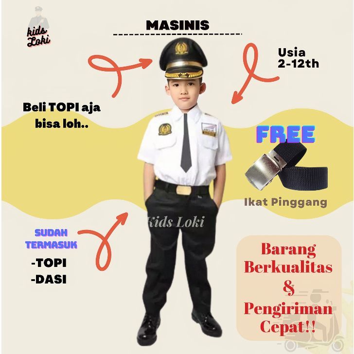 KIDZONE.ID - 1 Set Masinis Anak seragam masinis kai. baju masinis anak costum masinis