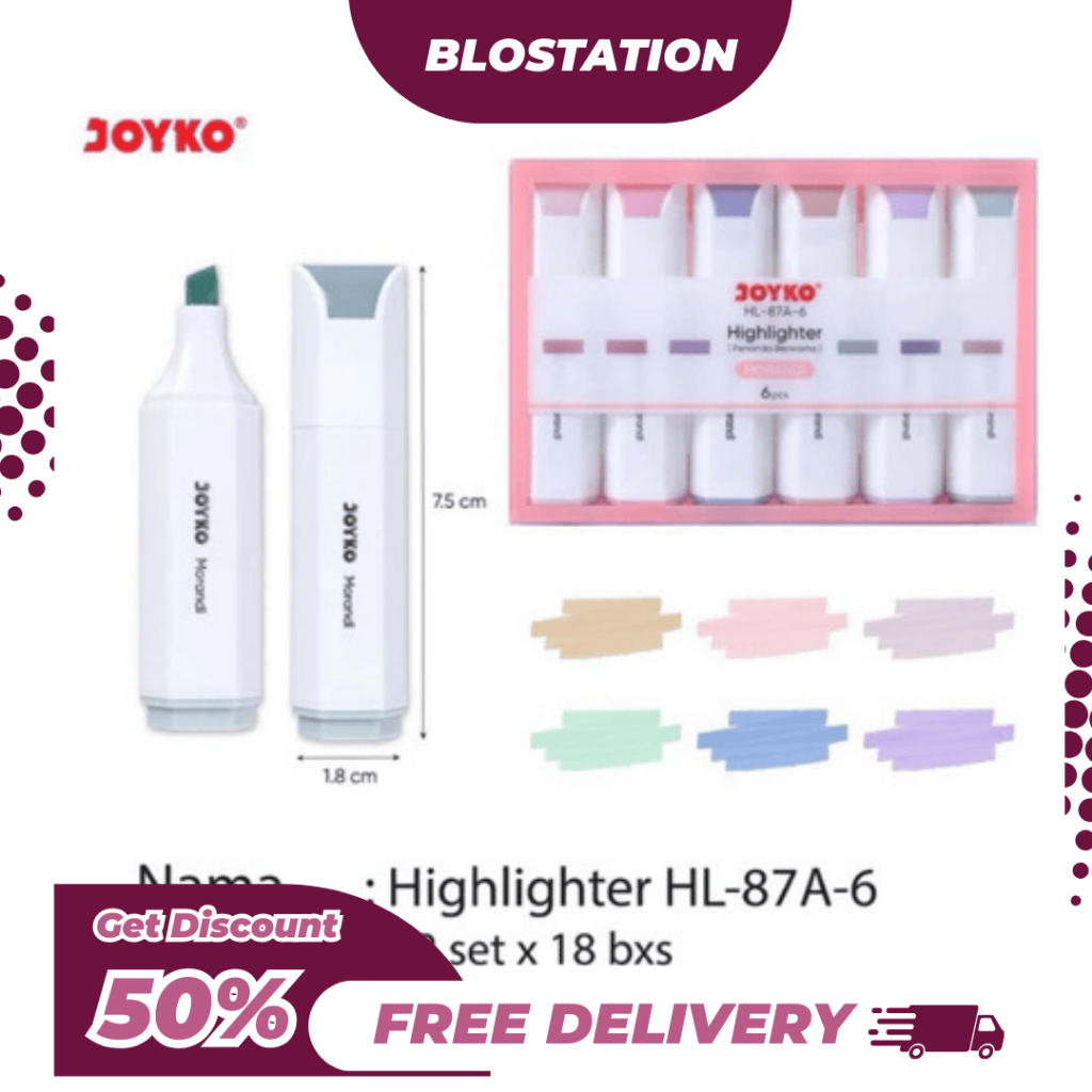 

BT.ID Joyko Highlighter Mini HL-87 Morandi Color Penanda Berwarna Set 6 Warna