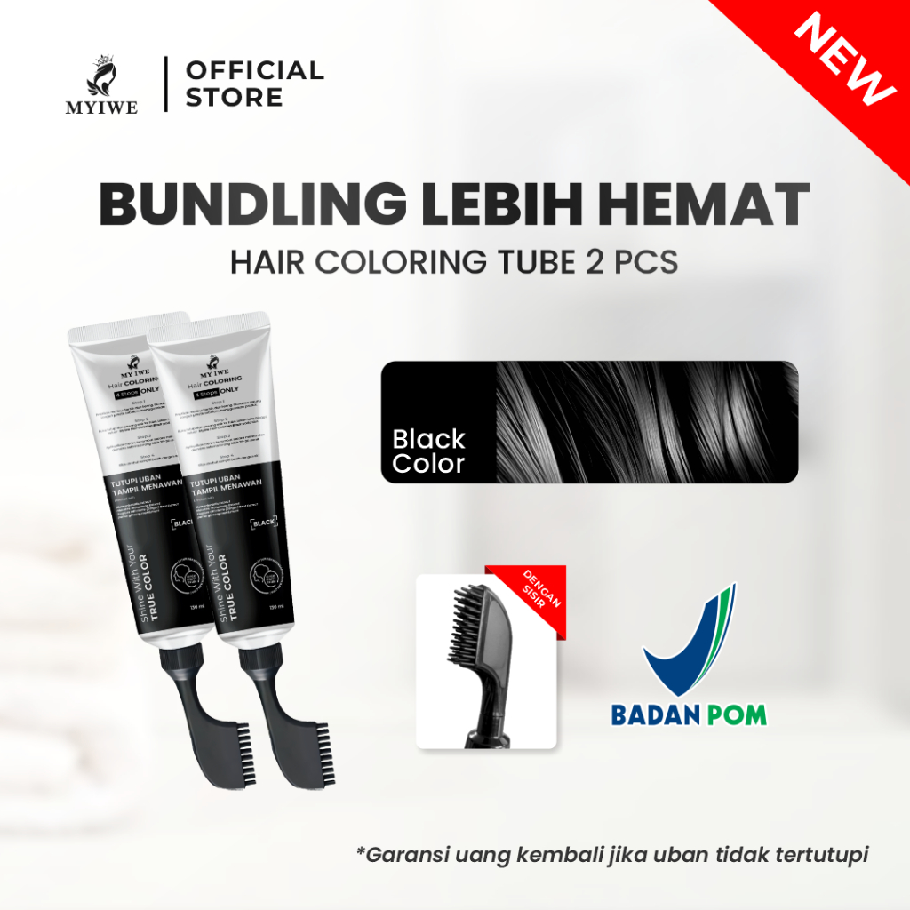[2 LEBIH HEMAT] GRATIS SISIR Myiwe Hair Coloring Tube Penghitam Rambut Uban - Hitam