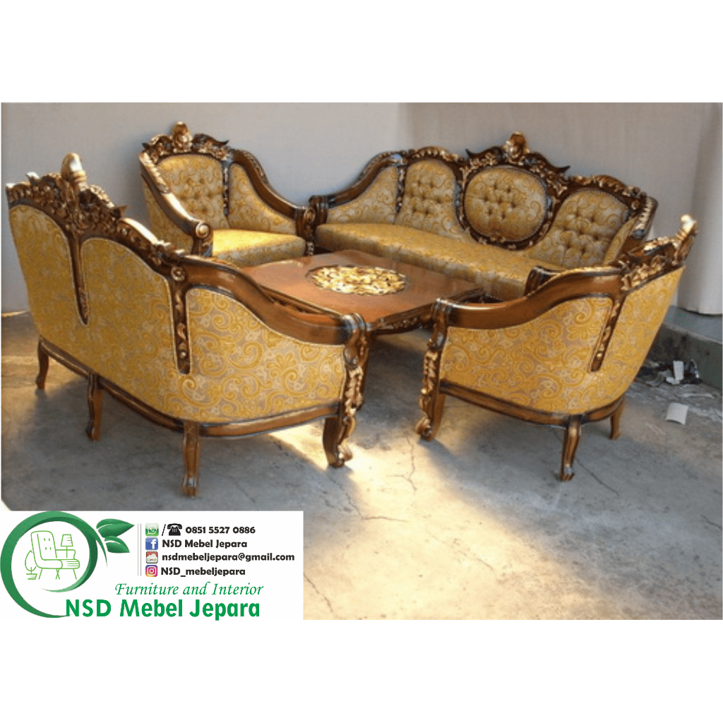Sofa Kursi Meja Tamu Jati Ukir Ganesha/Ganesa Klasik Romawi Sofa Ruang Tamu Full Ukir Mewah
