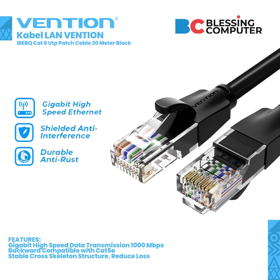 KABEL LAN VENTION IBEBQ Cat 6 Utp Patch Cable 20 Meter Black