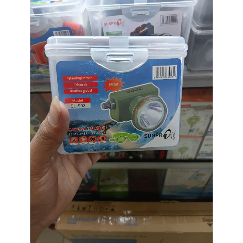 Senter Kepala Selam Sunpro SL-993 160 Wat Cahaya Putih + Kacamata Renang
