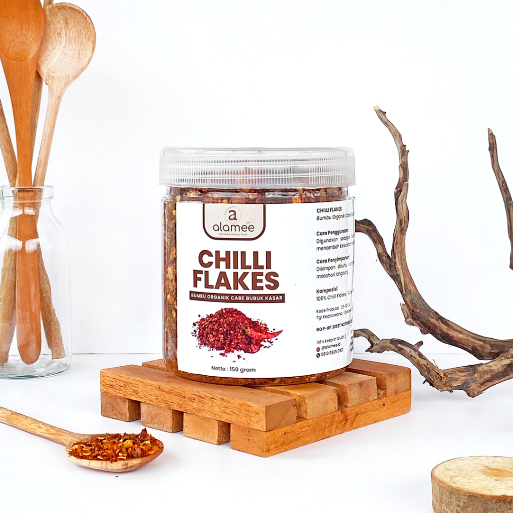 

ALAMEE Chilli Flakes Cabe Bubuk Kasar Cabai Bumbu Dapur Instan Organik Asli Tanpa Campuran 150gr