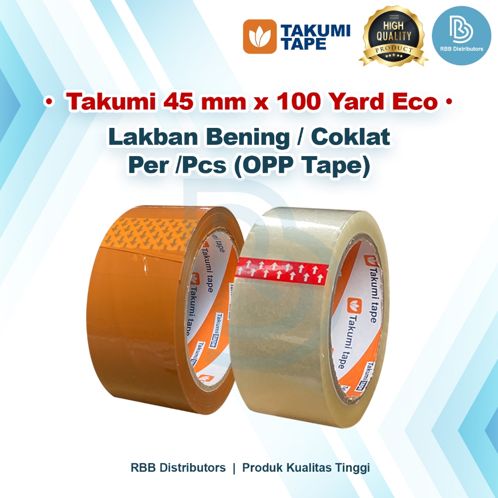 

Lakban Bening Coklat TAKUMI 1 Pcs 45 mm 100 Yard Economis Tebal Termurah