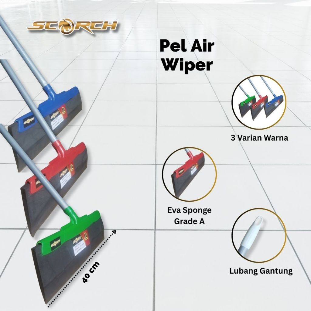 Scorch - Pel Wiper Lantai Karet Gagang Besi / Serokan Pembersih Air Lantai Serbaguna / Wiper Lantai 