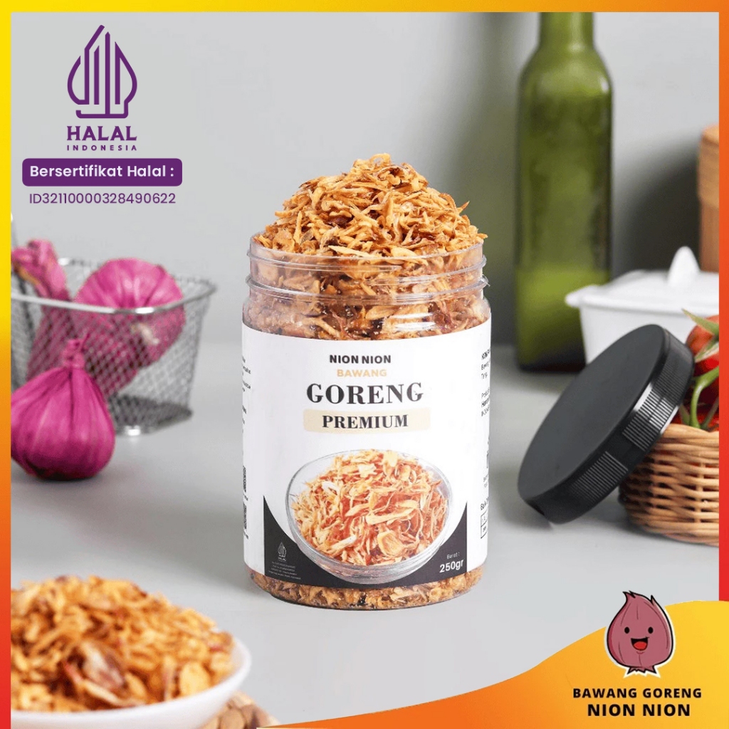 

Bawang Goreng Brebes Sumenep Premium Asli Bawang Merah Tanpa Campuran Ubi dan Kentang Brambang Goreng 250 Gram Bagor Nion Nion