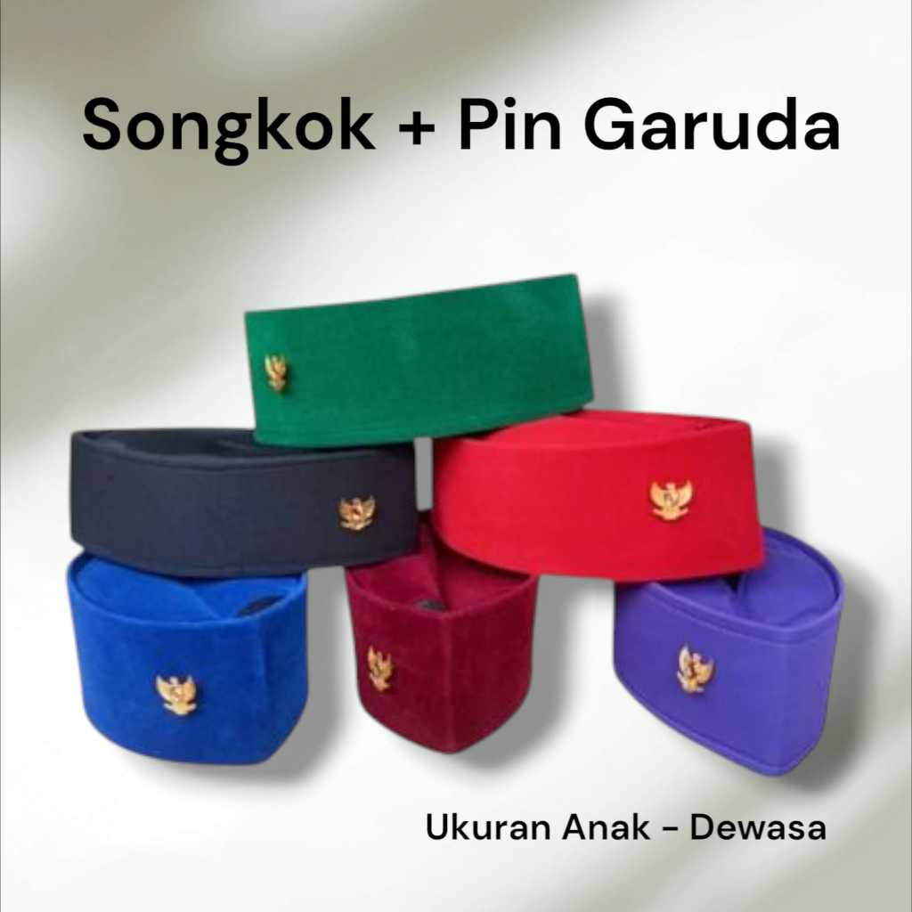 Songkok Pin Garuda Kopiah Peci Ukuran Anak Sampai Dewasa Warna Merah Hitam Biru Ungu Maroon Hijau