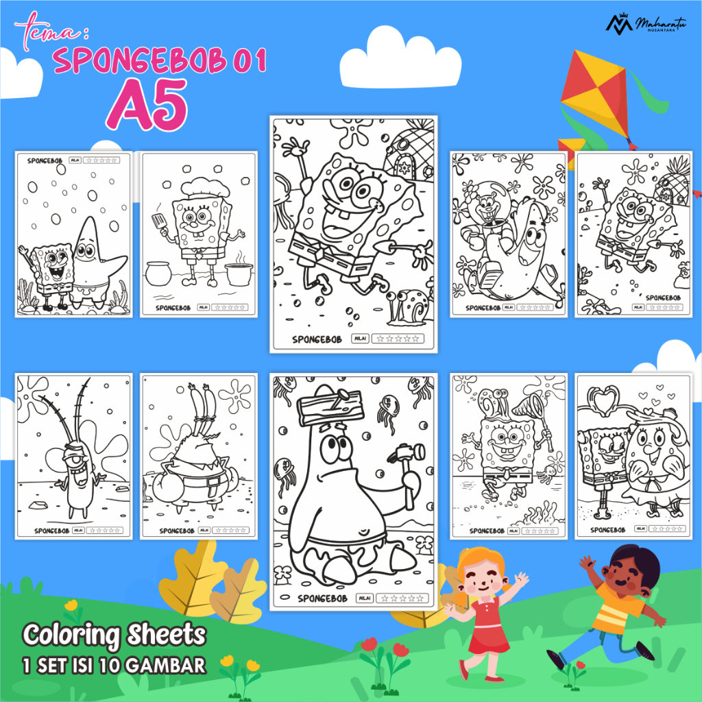 

[TEMA SPONGEBOB 01] KERTAS BER GAMBAR ANAK - LEMBAR MEWARNAI READY STOCK 1 SET - COLORING SHEET UKURAN A5