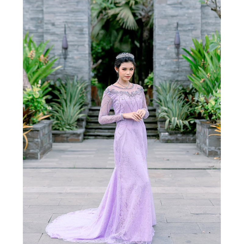 gaun slim ungu lilac