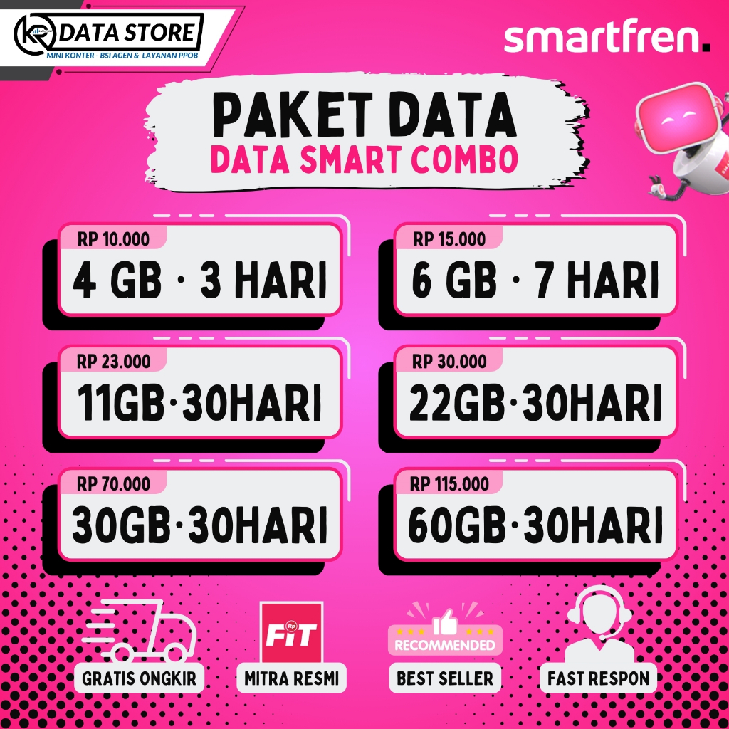 PAKET DATA SMARTFREN | Smart Combo 4-60GB | Langsung Masuk | Full 24 Jam