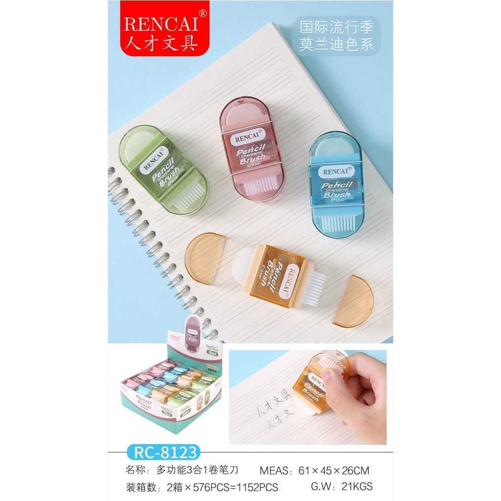 

Rautan Fancy 3 in 1 Hapus + Raut + Sikat = 1 PCS / Serutan Pensil dan Penghapus Motif Lucu Satuan / Pencil Sharpener 3In1