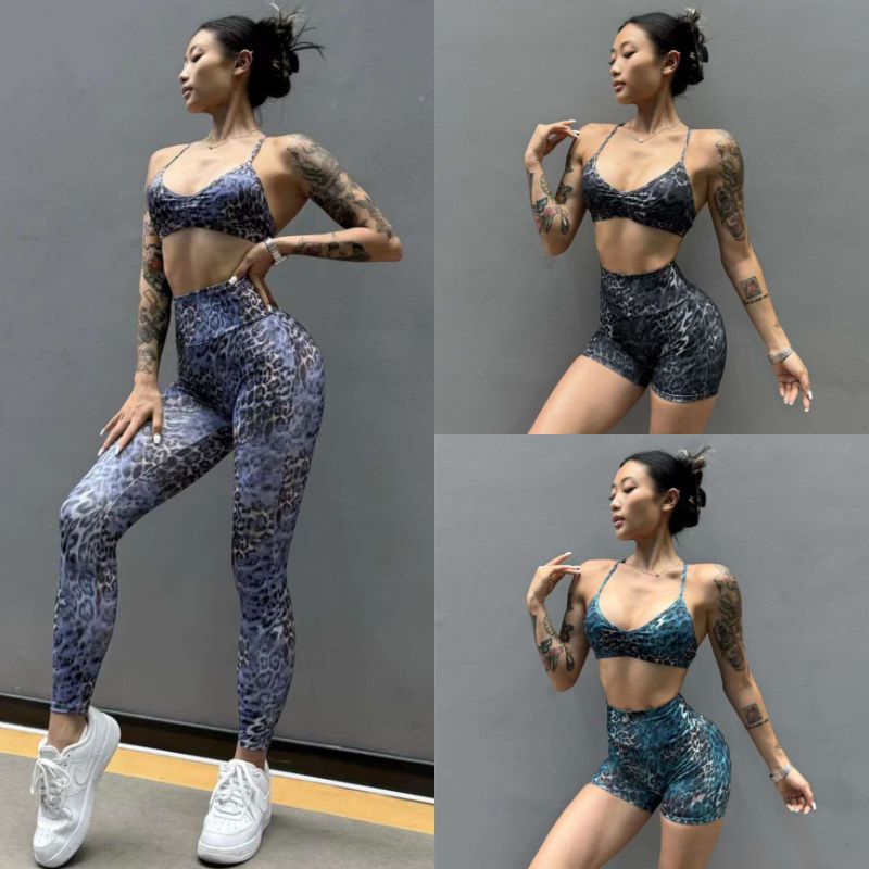 Ellie Collection Top + Shorts + Legging/ Setelan Olahraga Wanita Booty Legging Leopard Sportbra Gyms