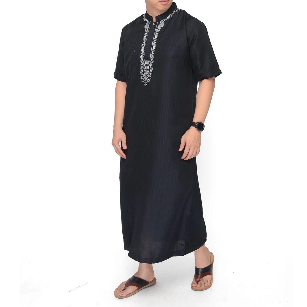 Jubah Gamis Pria Dewasa Hitam Pendek Bordir