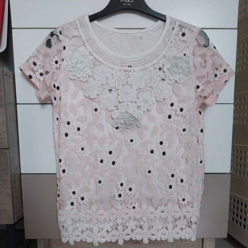 Atasan Blouse Brukat Bunga Pink
