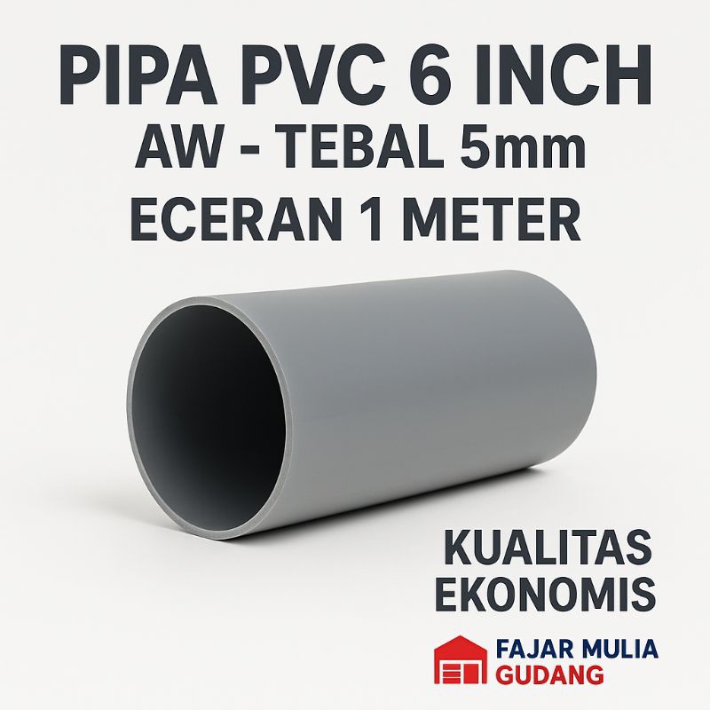 Pipa PVC 6 Inch AW Abu-abu | Panjang 1 Meter Eceran | Tebal 5mm | Paralon Besar Ekonomis