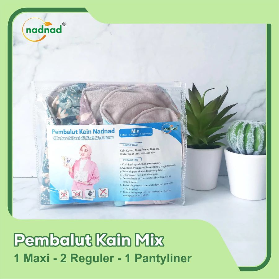 NADNAD Menspad MIX 1 PACK 4 PCS  (1 night, 2 day, 1 pantyliner), Pembalut Kain Wanita Cuci Ulang