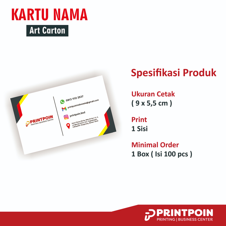 

Kartu nama 1 Sisi laminasi Doff/Glossy, 1box isi 100pcs