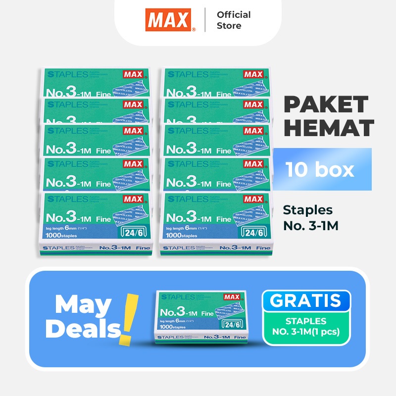 

PROMO Ramadan - Isi Staples 3-1m = 10 pcs GRATIS 1pcs / Buy 10 get 1 FREE / Stapler Staples Stapler Max Staples Max isi steples max