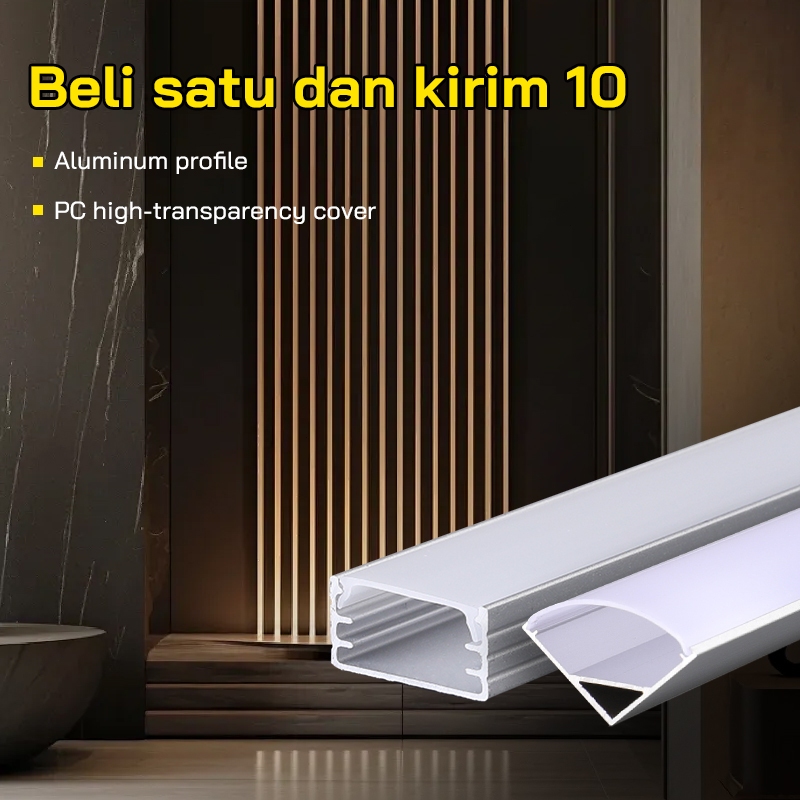 Aluminium LED Strip 1 Meter - Cover Lampu Strip LED Tahan Air Cocok untuk Dekorasi Indoor/Outdoor